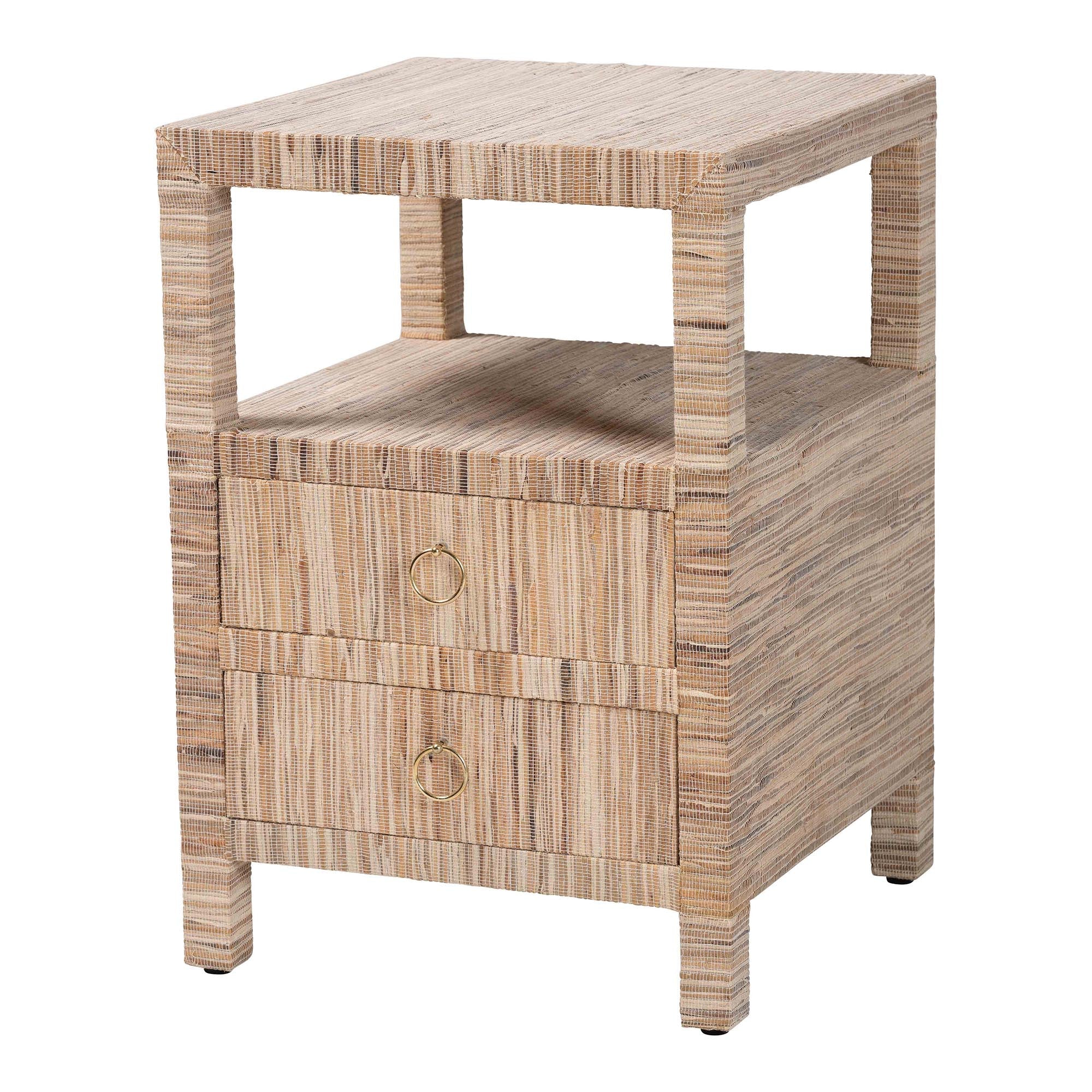 Paine Bohemian Woven Grasscloth 2-Drawer Nightstand