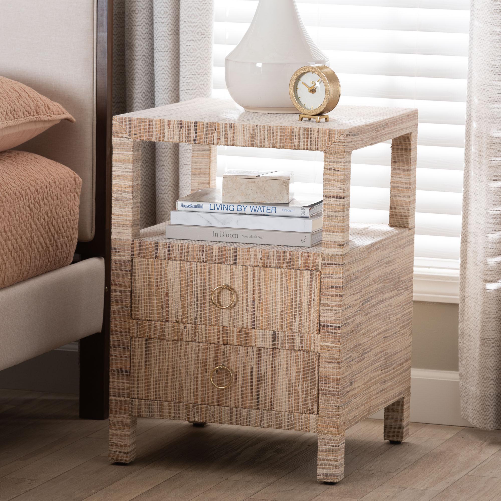 Paine Bohemian Woven Grasscloth 2-Drawer Nightstand