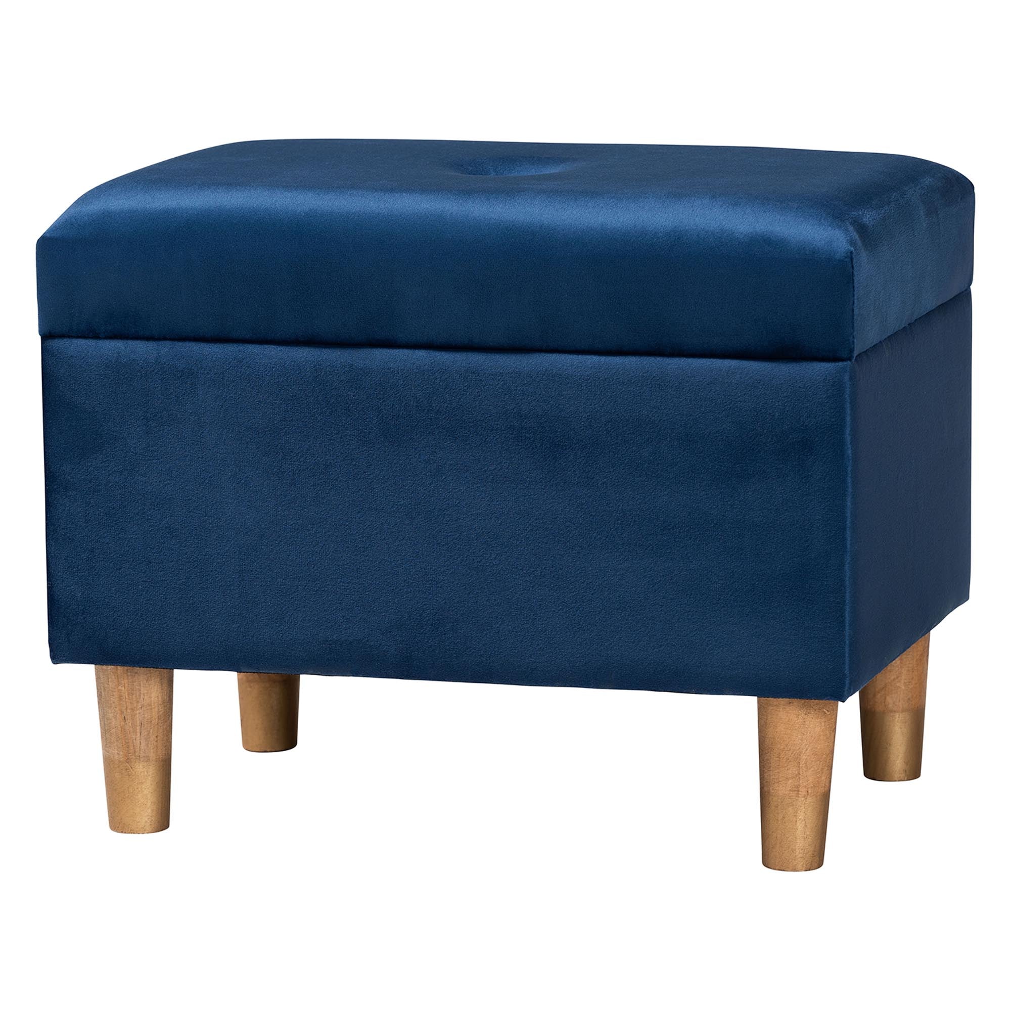 Elias Modern Navy Blue Velvet Fabric Storage Ottoman