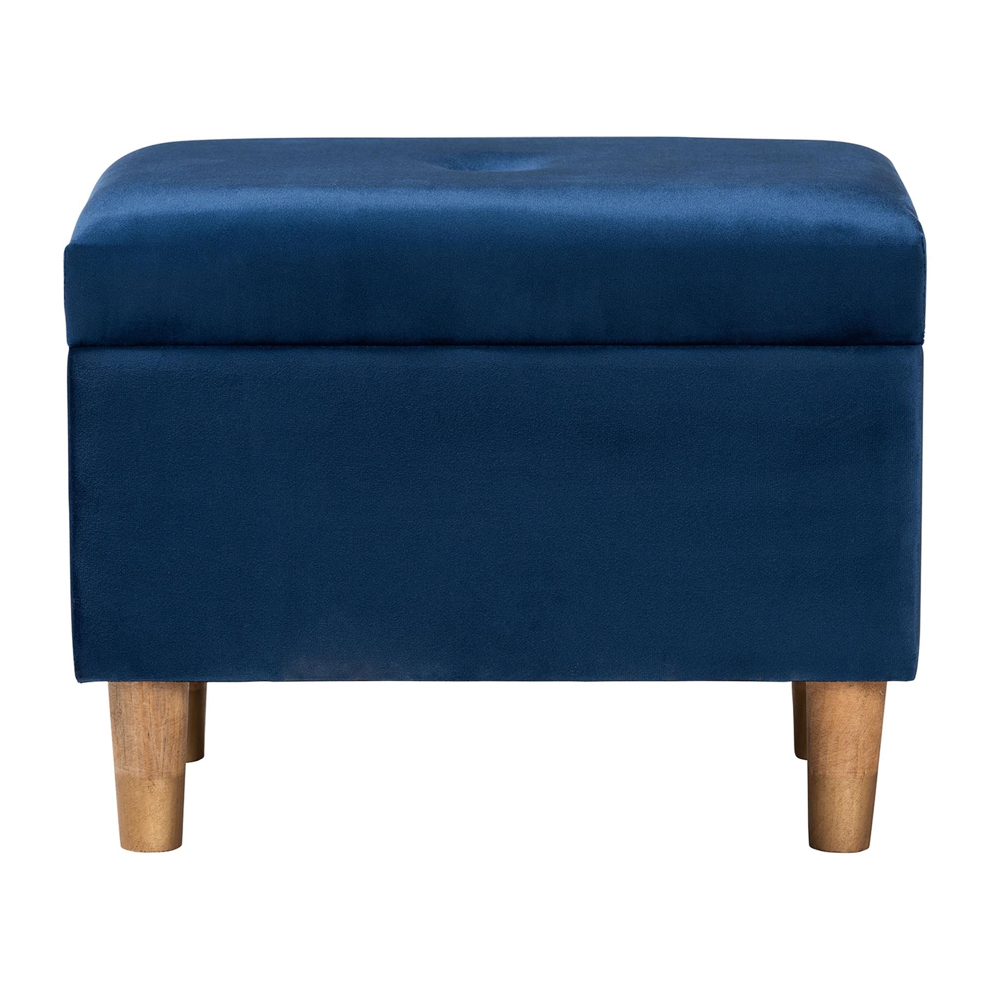 Elias Modern Navy Blue Velvet Fabric Storage Ottoman