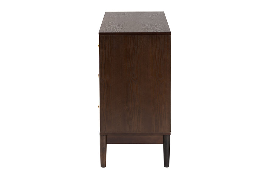 Nikolai Mid-Century Beige Fabric and Wenge Brown Wood 6-Drawer Dresser