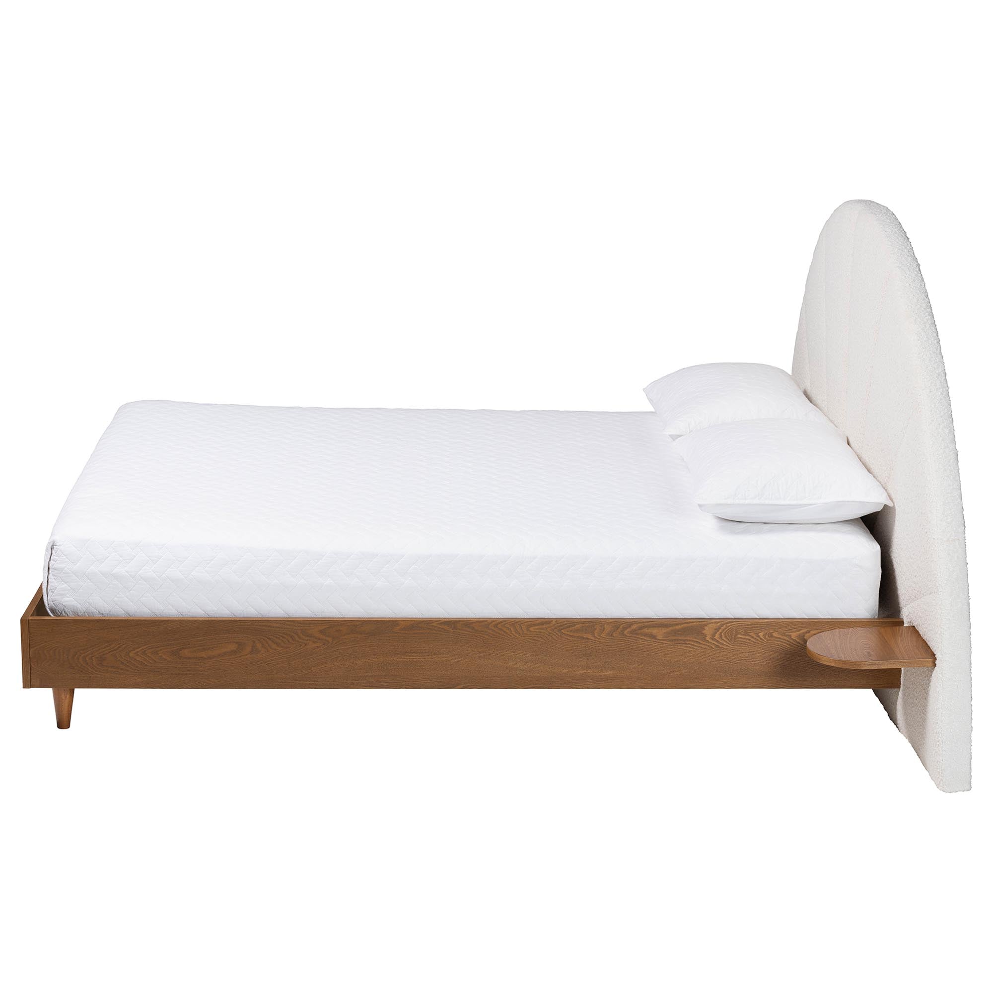 Bernice Japandi Cream Boucle and Walnut Brown Wood Queen Bed