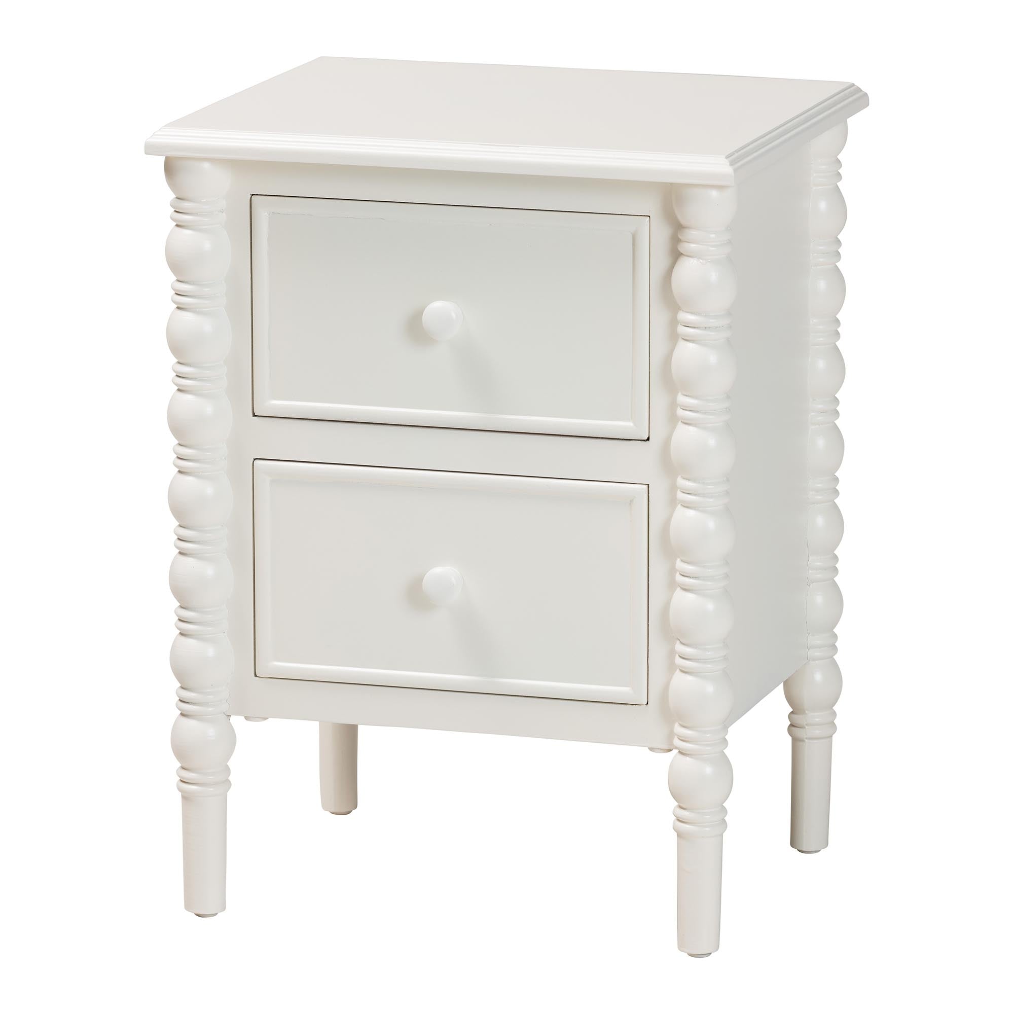 Malinda Classic White Wood 2-Drawer End Table with Spindle Legs