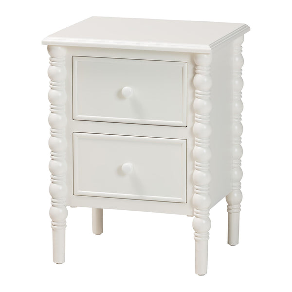 Malinda Classic White Wood 2-Drawer End Table with Spindle Legs