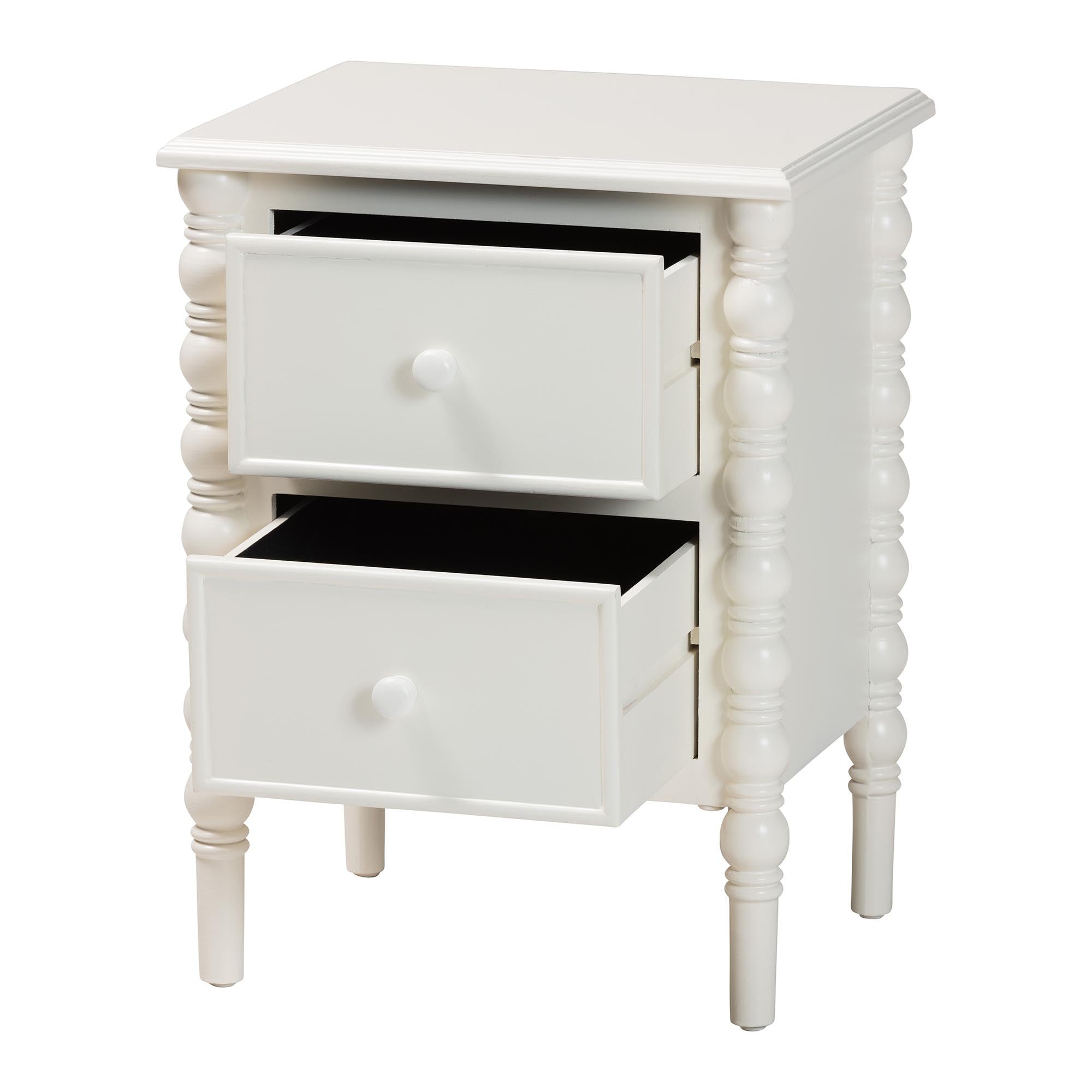 Malinda Classic White Wood 2-Drawer End Table with Spindle Legs
