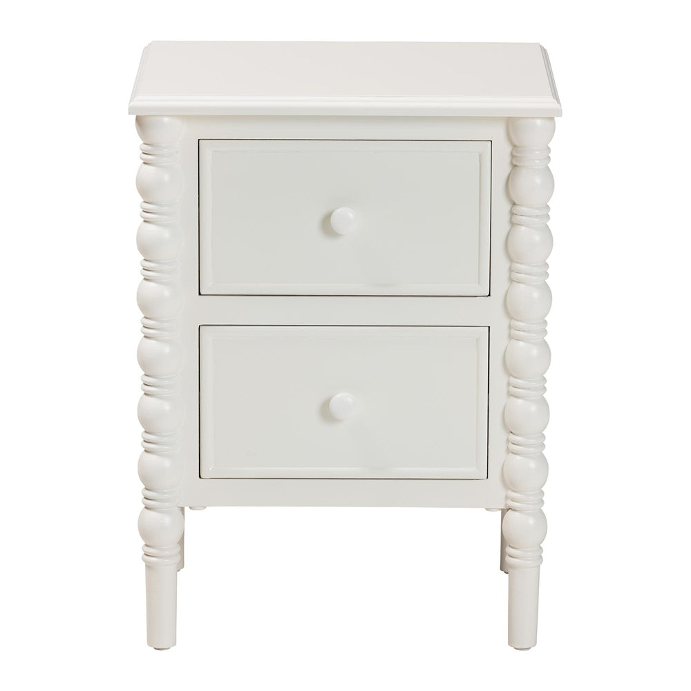 Malinda Classic White Wood 2-Drawer End Table with Spindle Legs