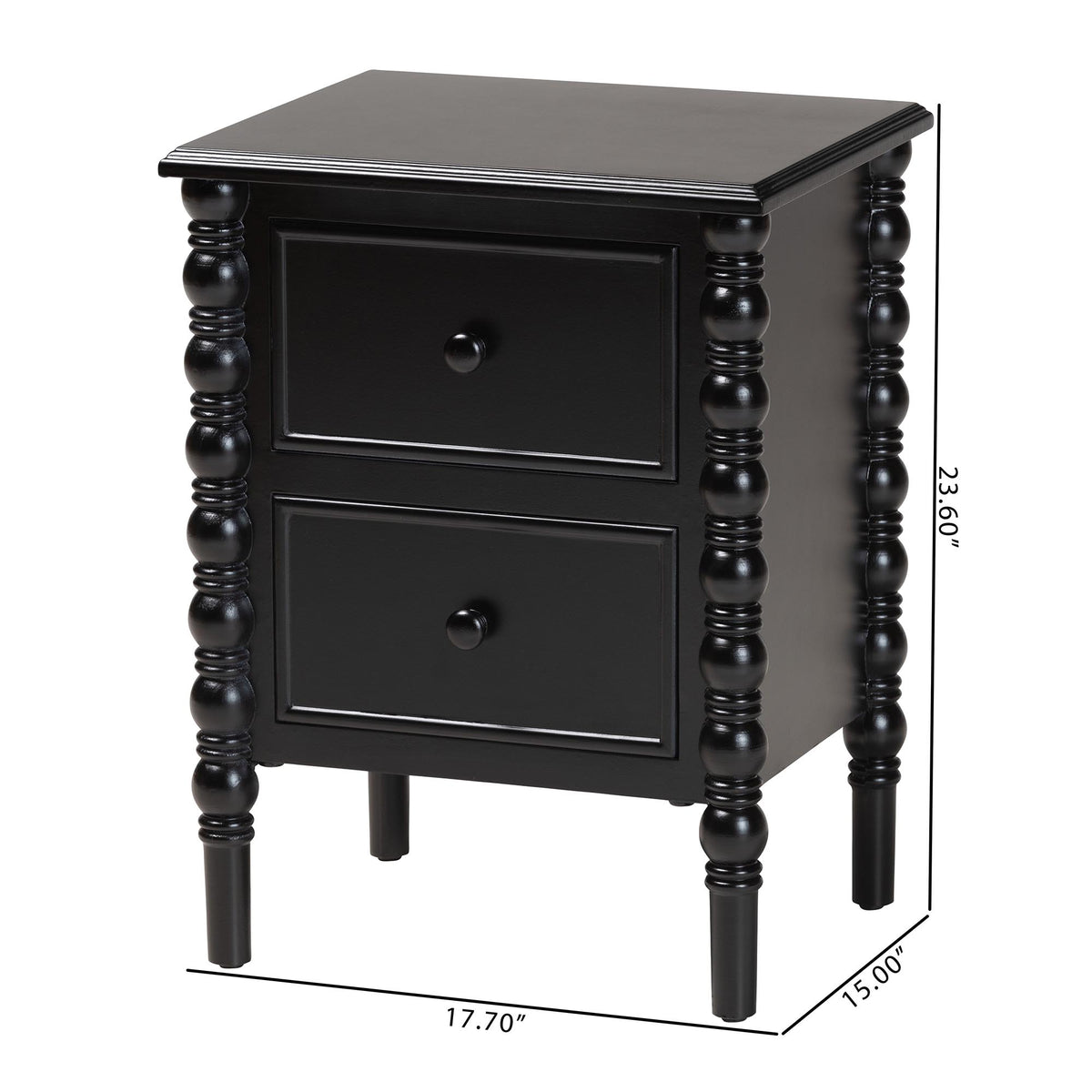 Malinda Classic Black Wood 2-Drawer End Table with Spindle Legs