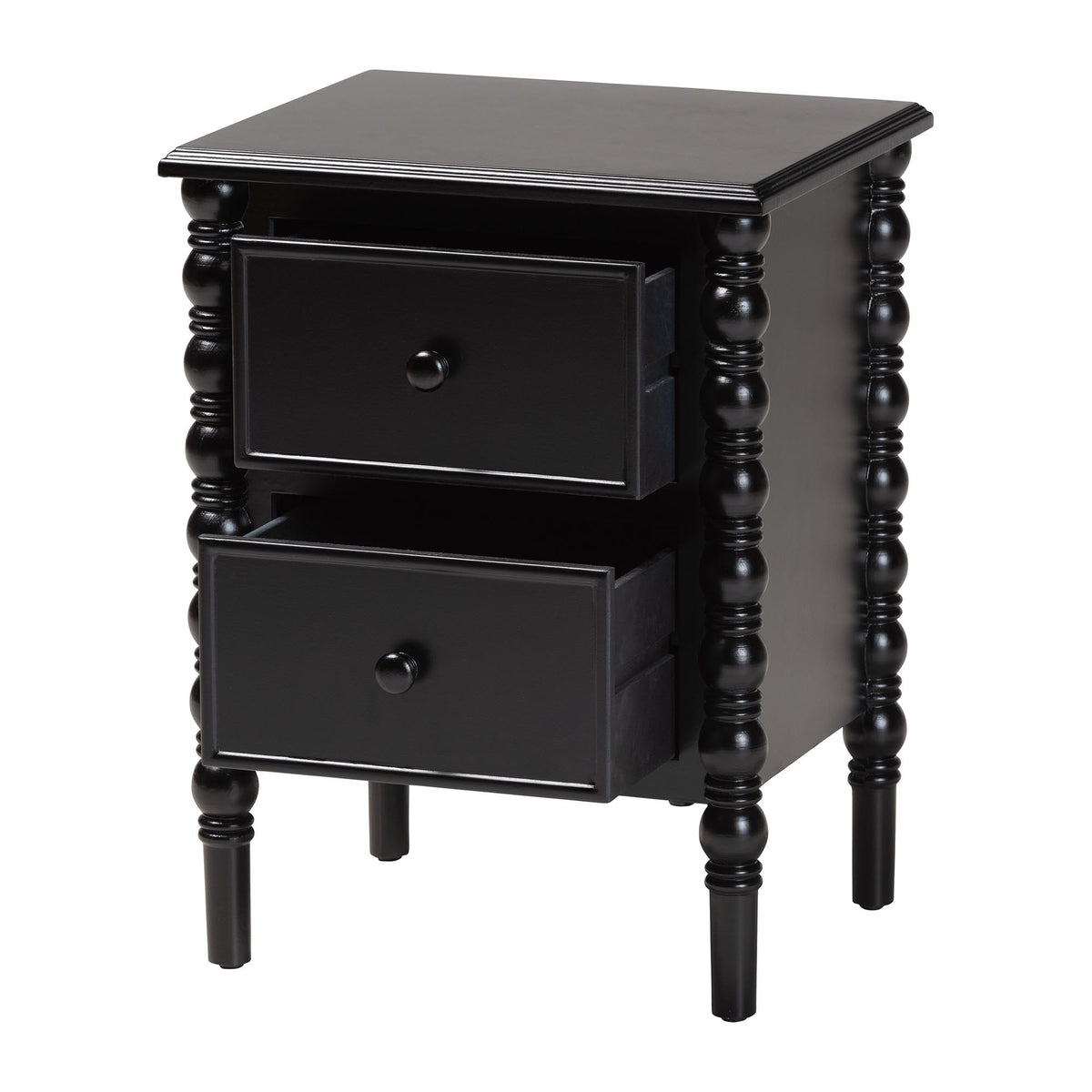 Malinda Classic Black Wood 2-Drawer End Table with Spindle Legs