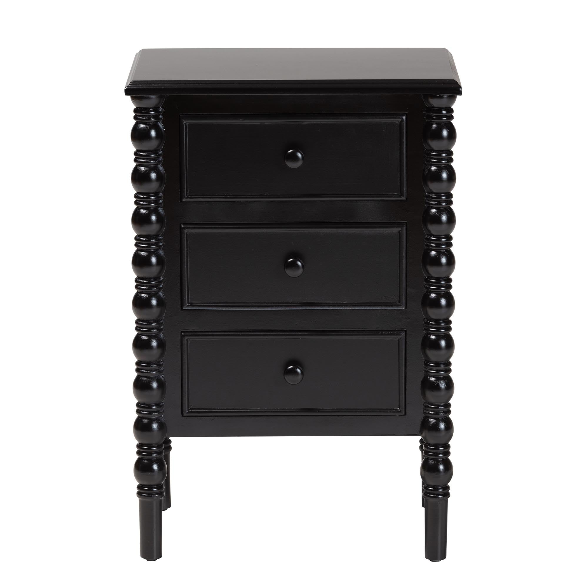 Malinda Classic Black Wood 3-Drawer End Table with Spindle Legs