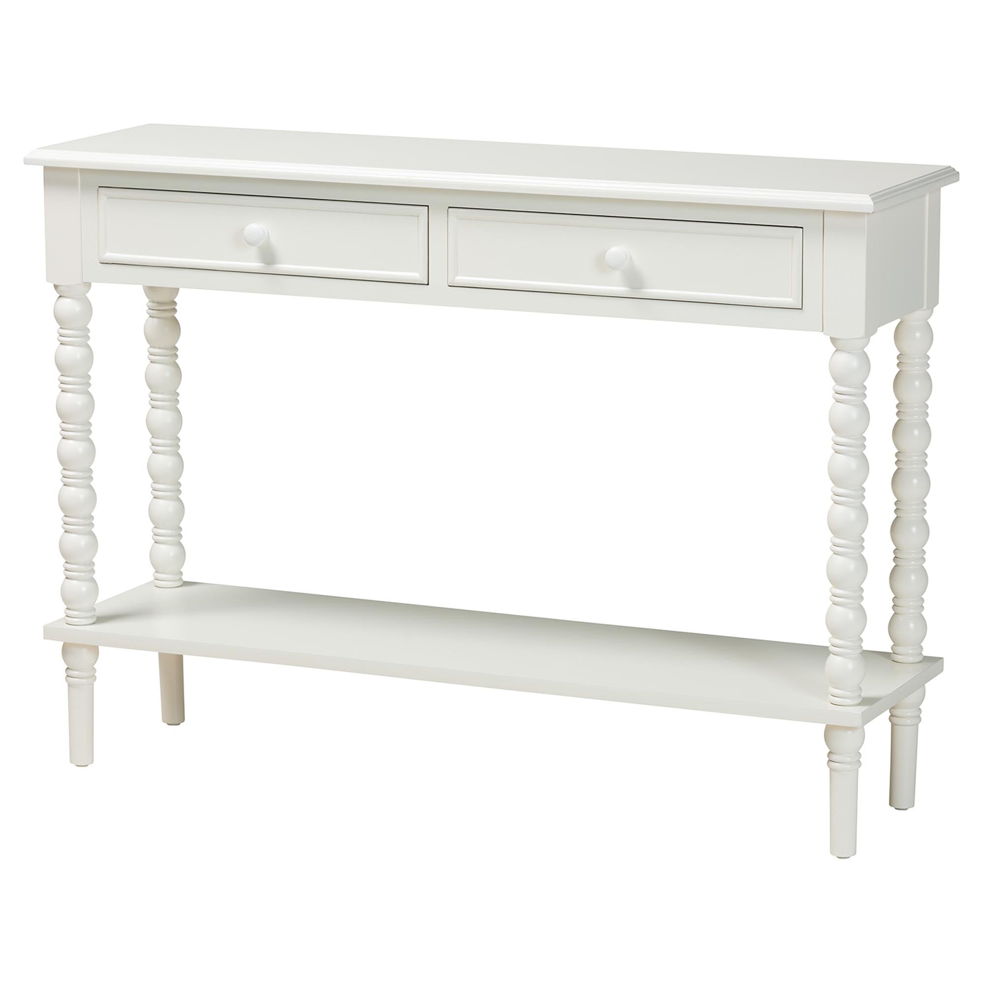 Malinda Classic White Wood 2-Drawer Console Table with Spindle Legs