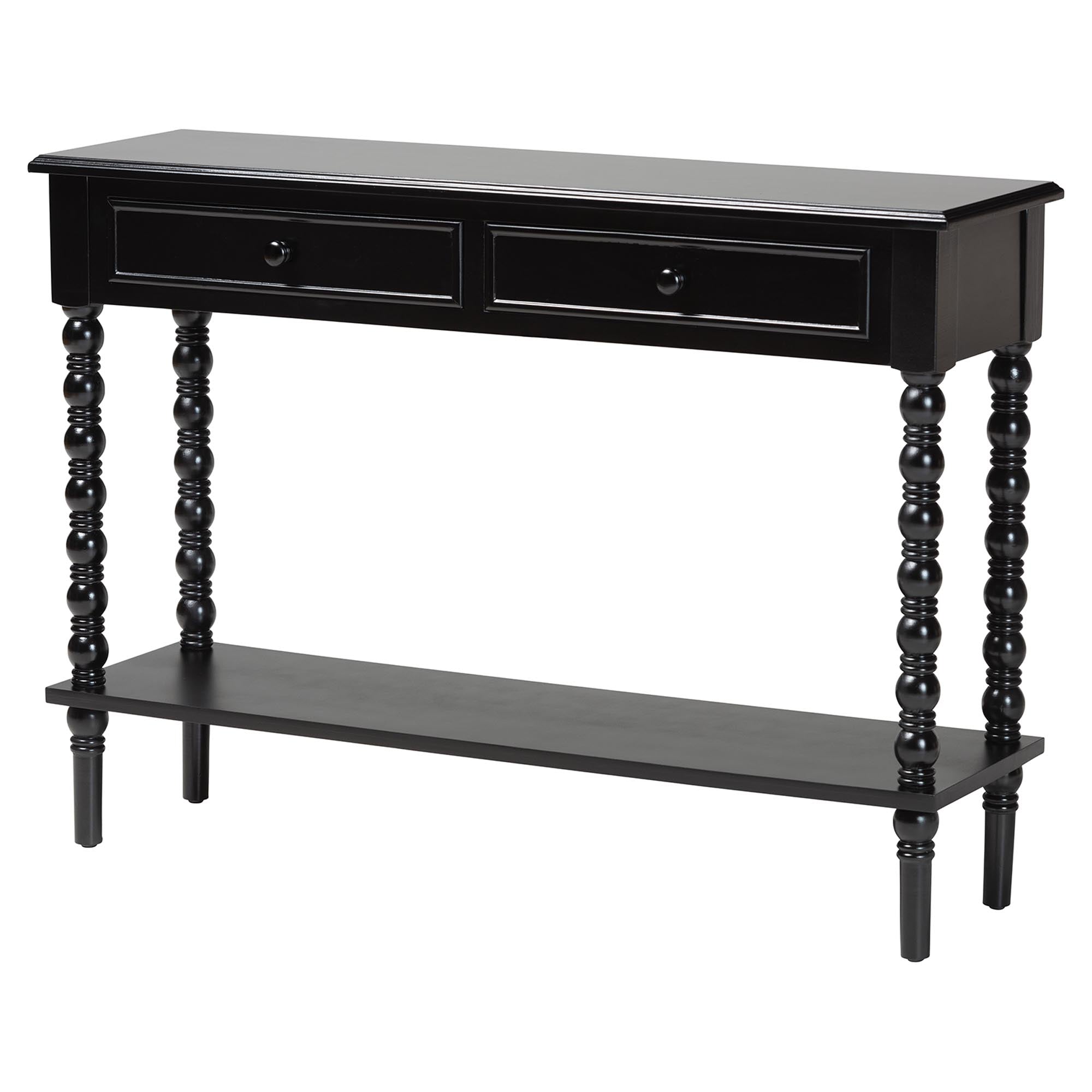 Malinda Classic Black Wood 2-Drawer Console Table with Spindle Legs