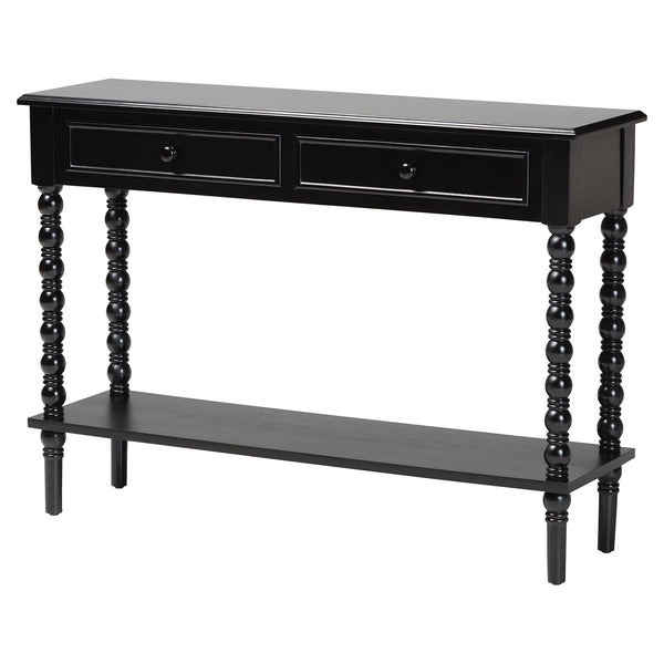 Malinda Classic Black Wood 2-Drawer Console Table with Spindle Legs