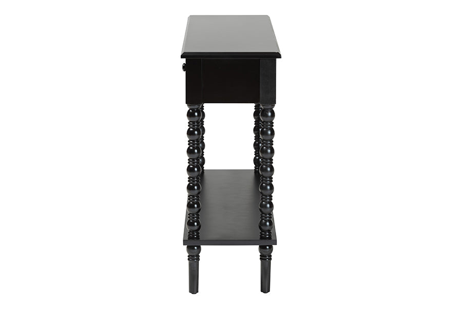 Malinda Classic Black Wood 2-Drawer Console Table with Spindle Legs