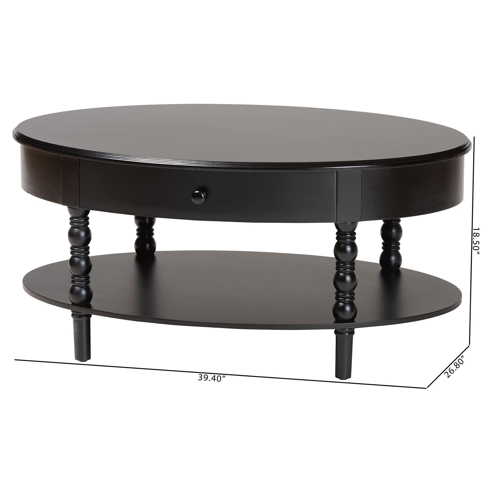 Malinda Classic Black Wood 1-Drawer Coffee Table with Spindle Legs