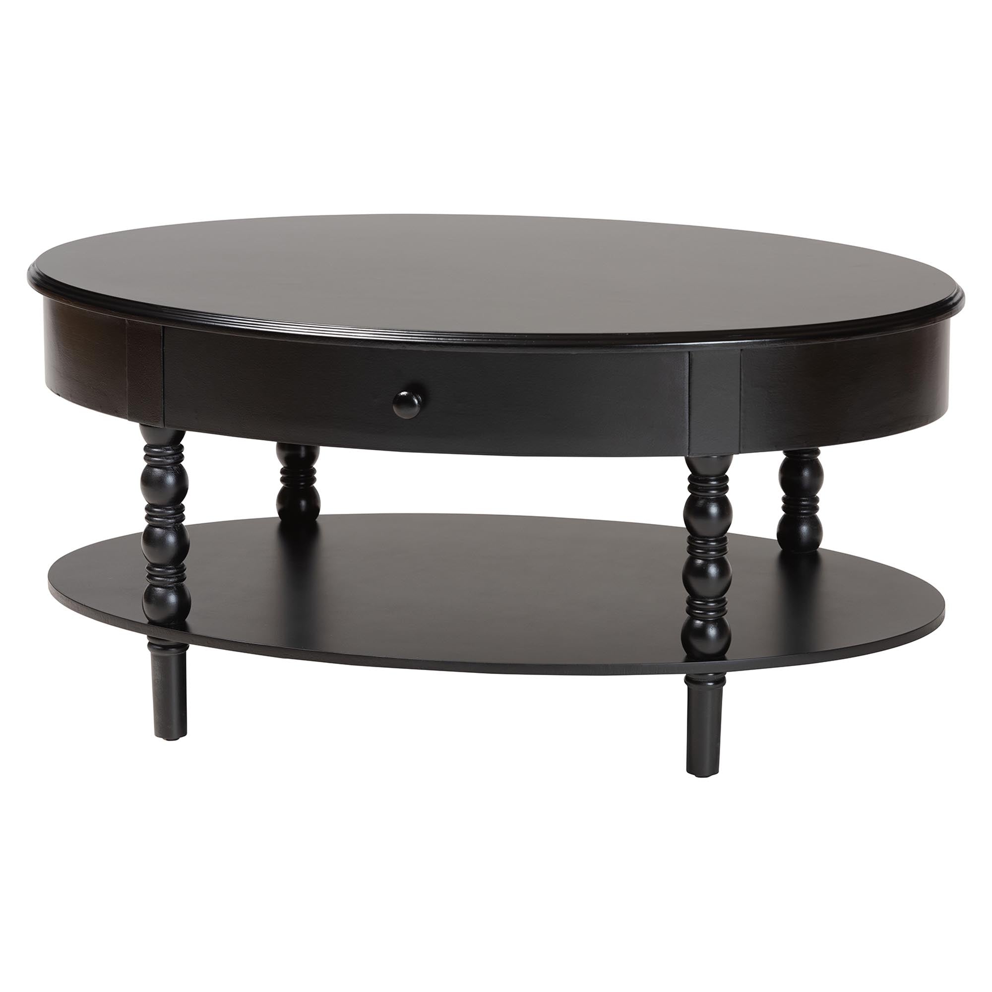Malinda Classic Black Wood 1-Drawer Coffee Table with Spindle Legs