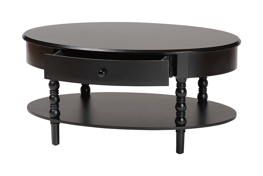 Malinda Classic Black Wood 1-Drawer Coffee Table with Spindle Legs