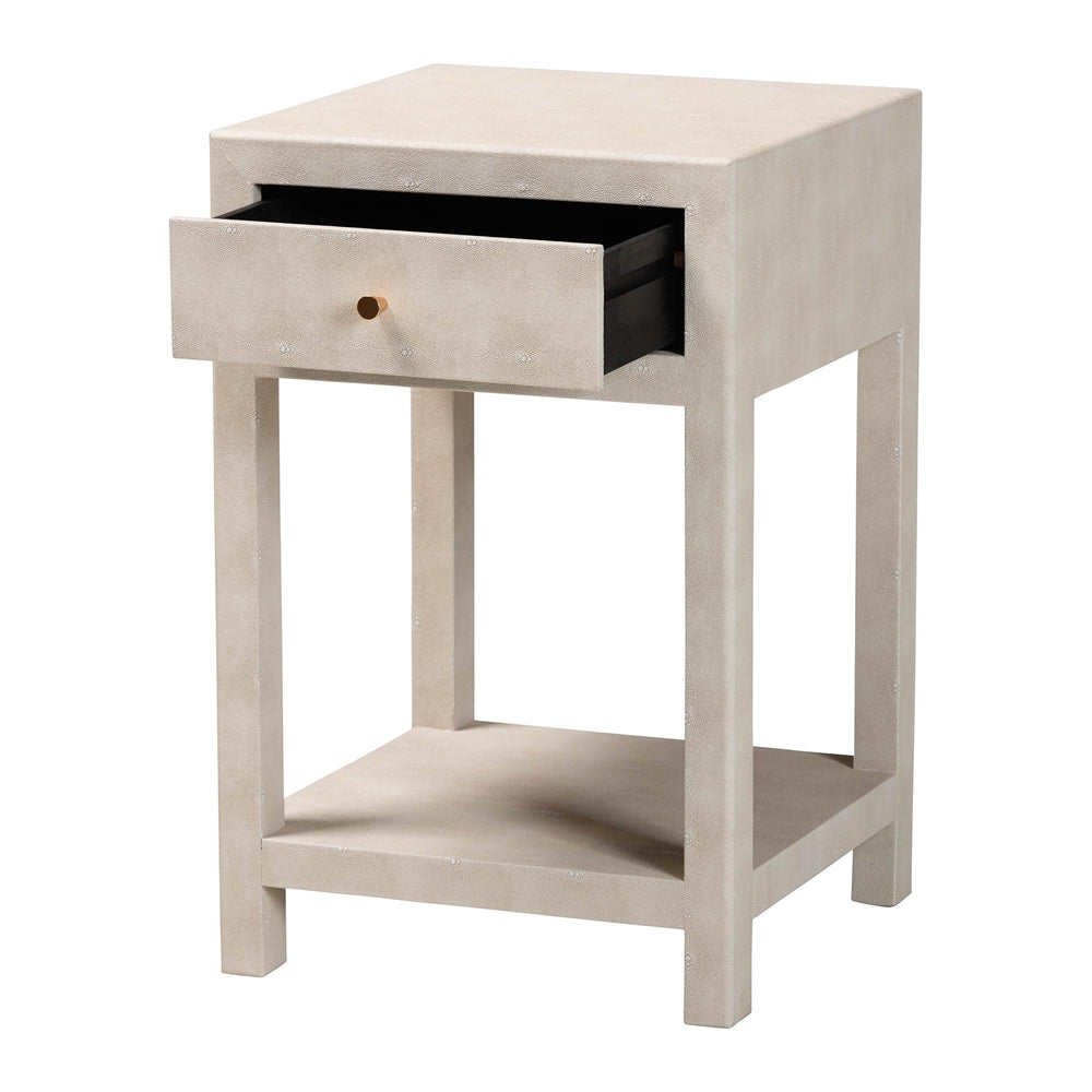 Dansby Modern Beige Faux Shagreen 1-Drawer End Table