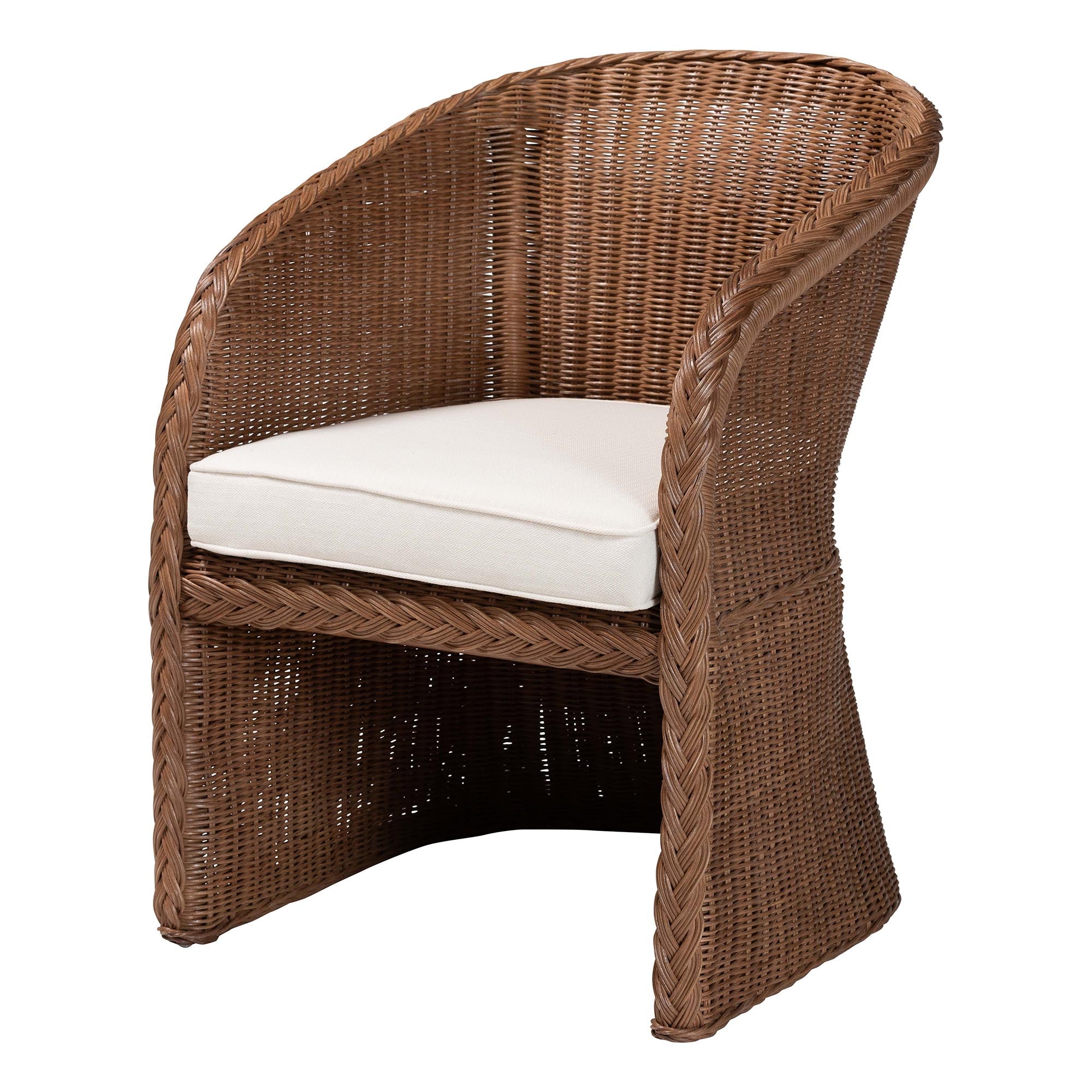 Memphis Bohemian Peanut Brown Braided Rattan Arm Chair