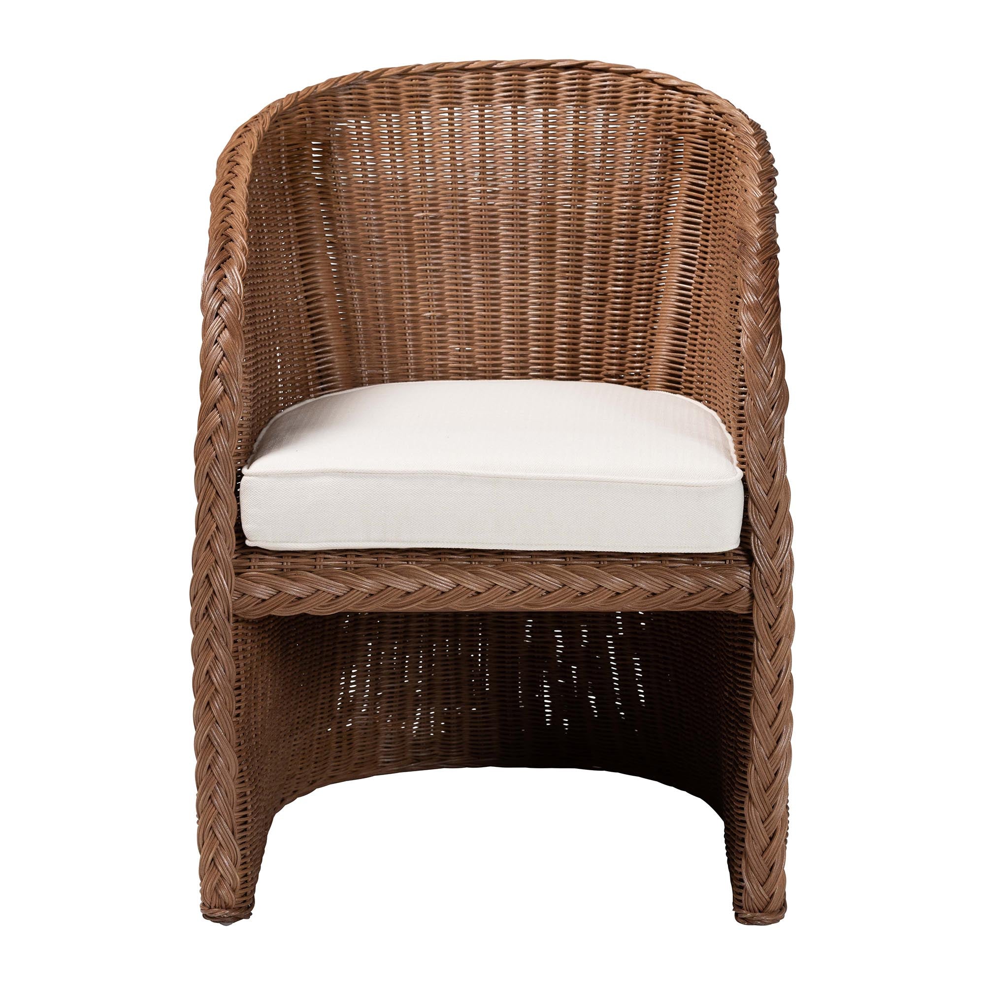 Memphis Bohemian Peanut Brown Braided Rattan Arm Chair