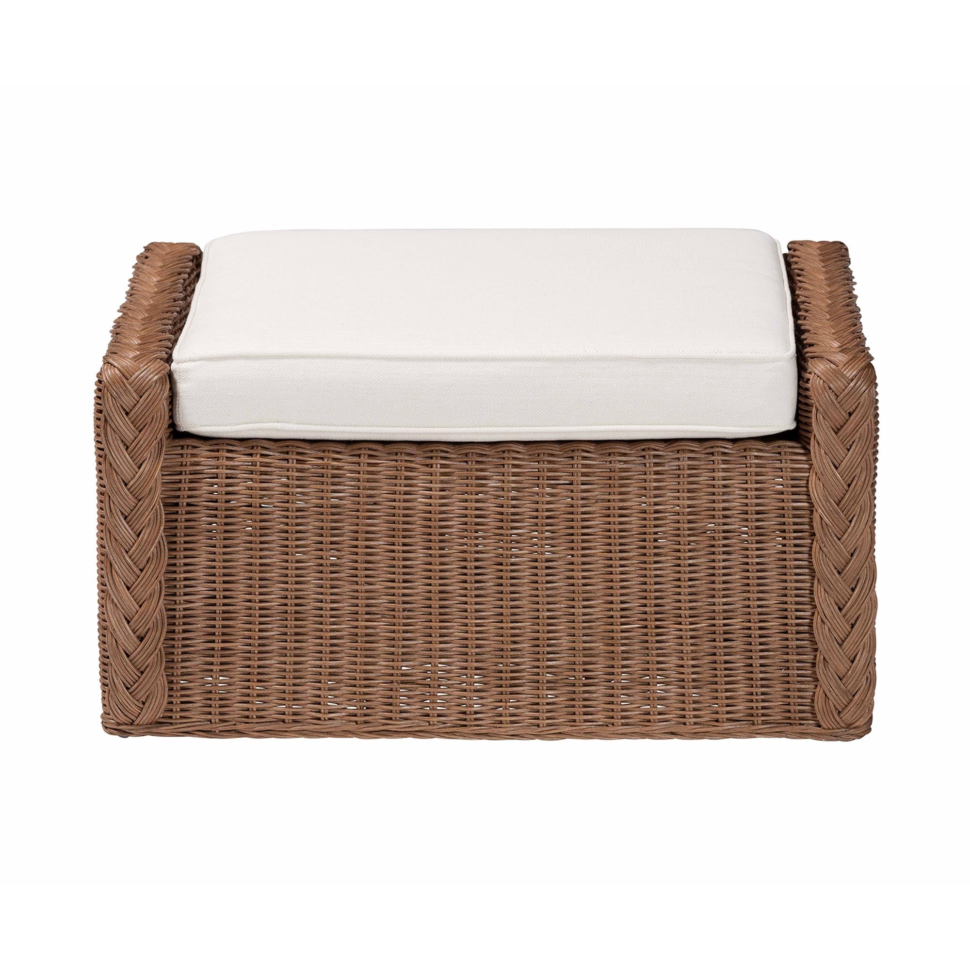 Derris Bohemian Peanut Brown Braided Rattan Footstool