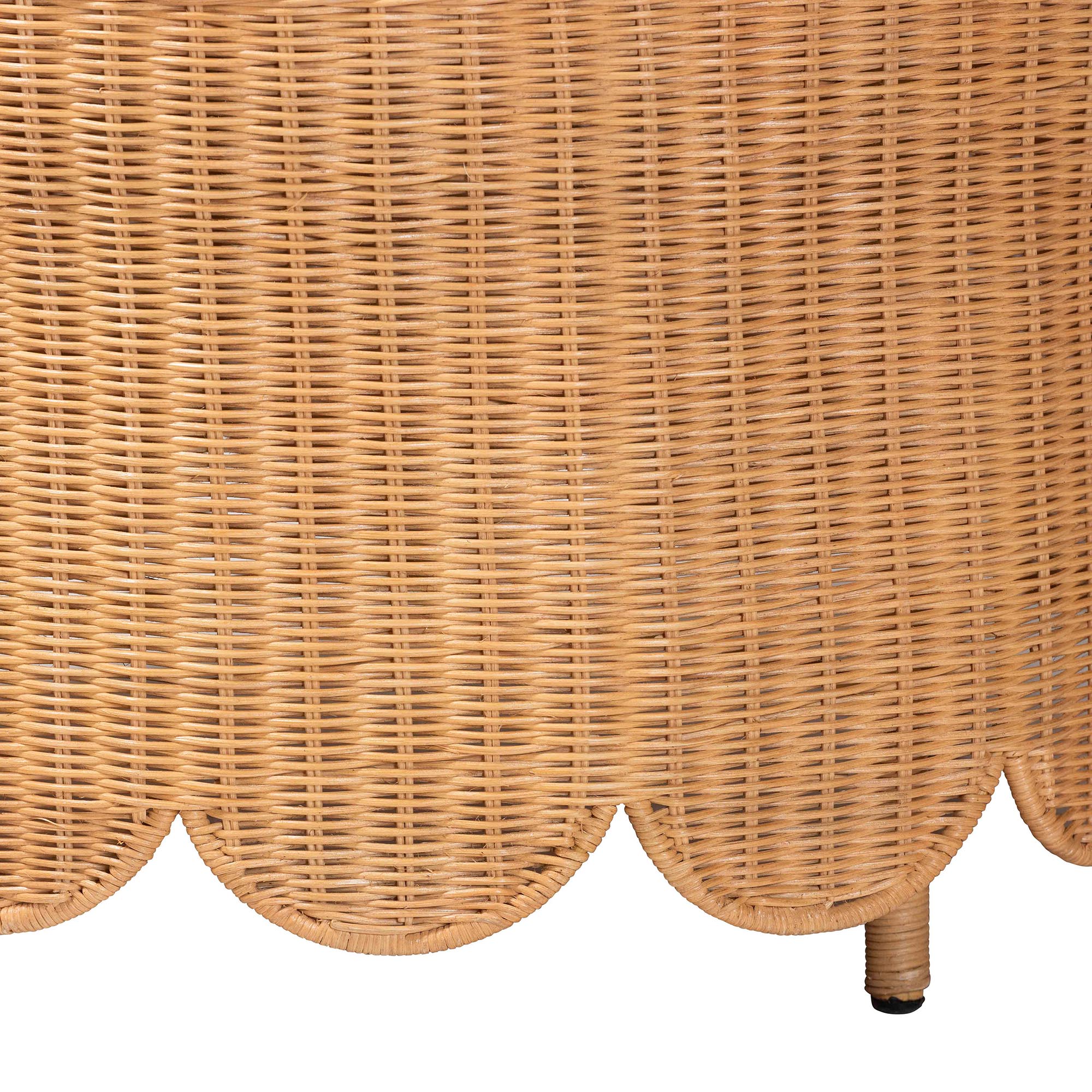 Teresa Bohemian Light Honey Scalloped Rattan Ottoman