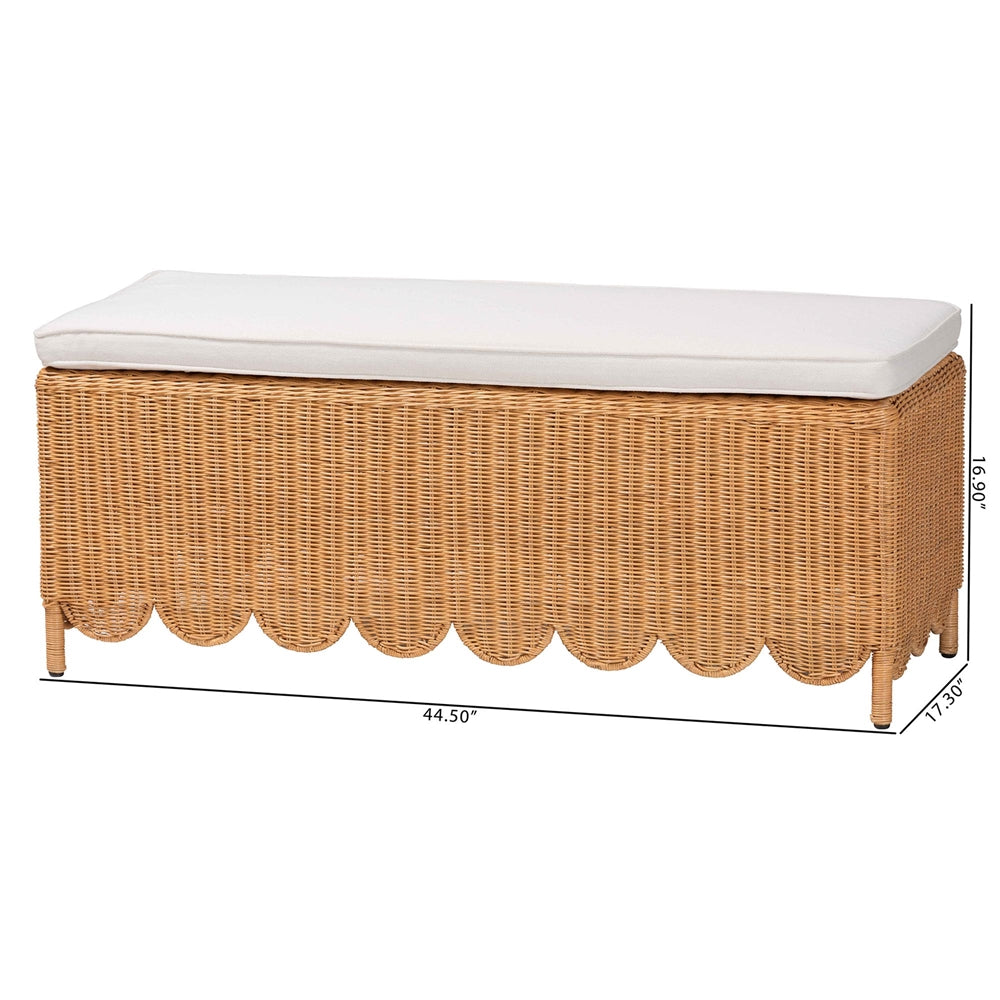 Teresa Bohemian Light Honey Scalloped Rattan Ottoman Bench