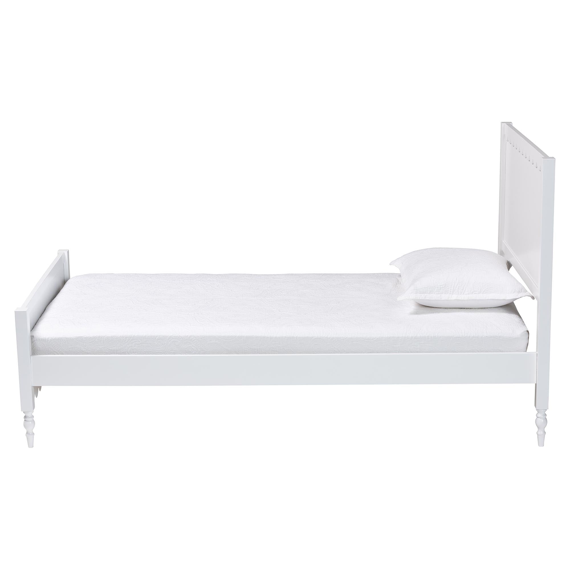 Roni Modern White Wood Twin Platform Bed with Scalloped Edges