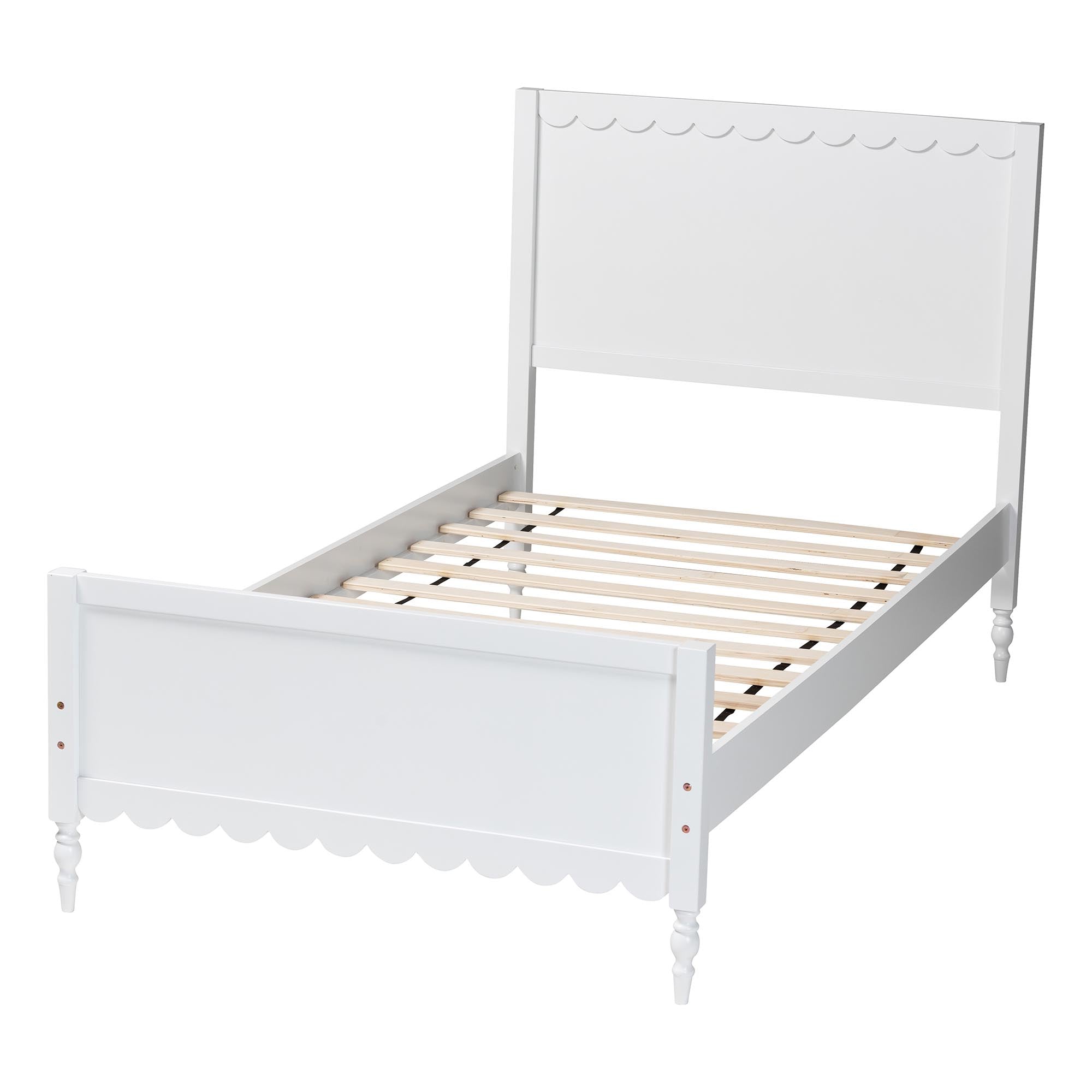 Roni Modern White Wood Twin Platform Bed with Scalloped Edges