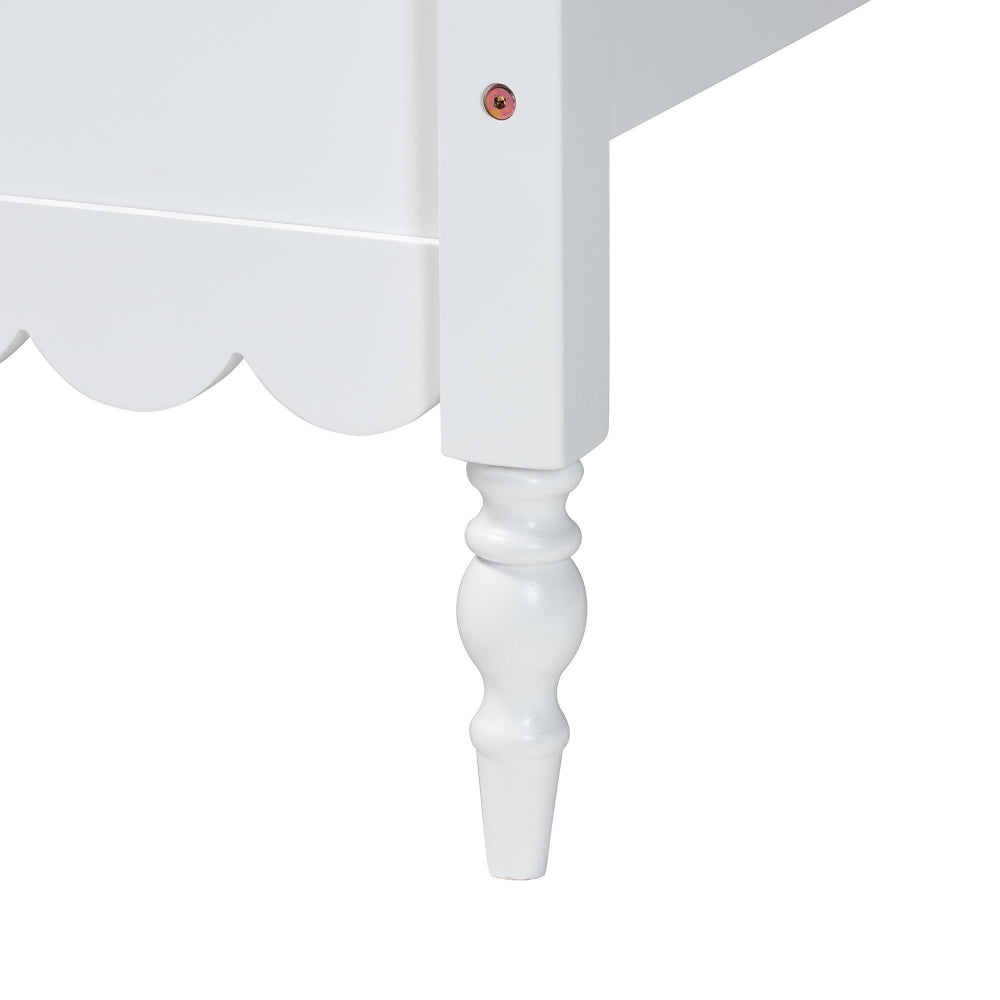 Roni Modern White Wood Full Platform Bed with Scalloped Edges
