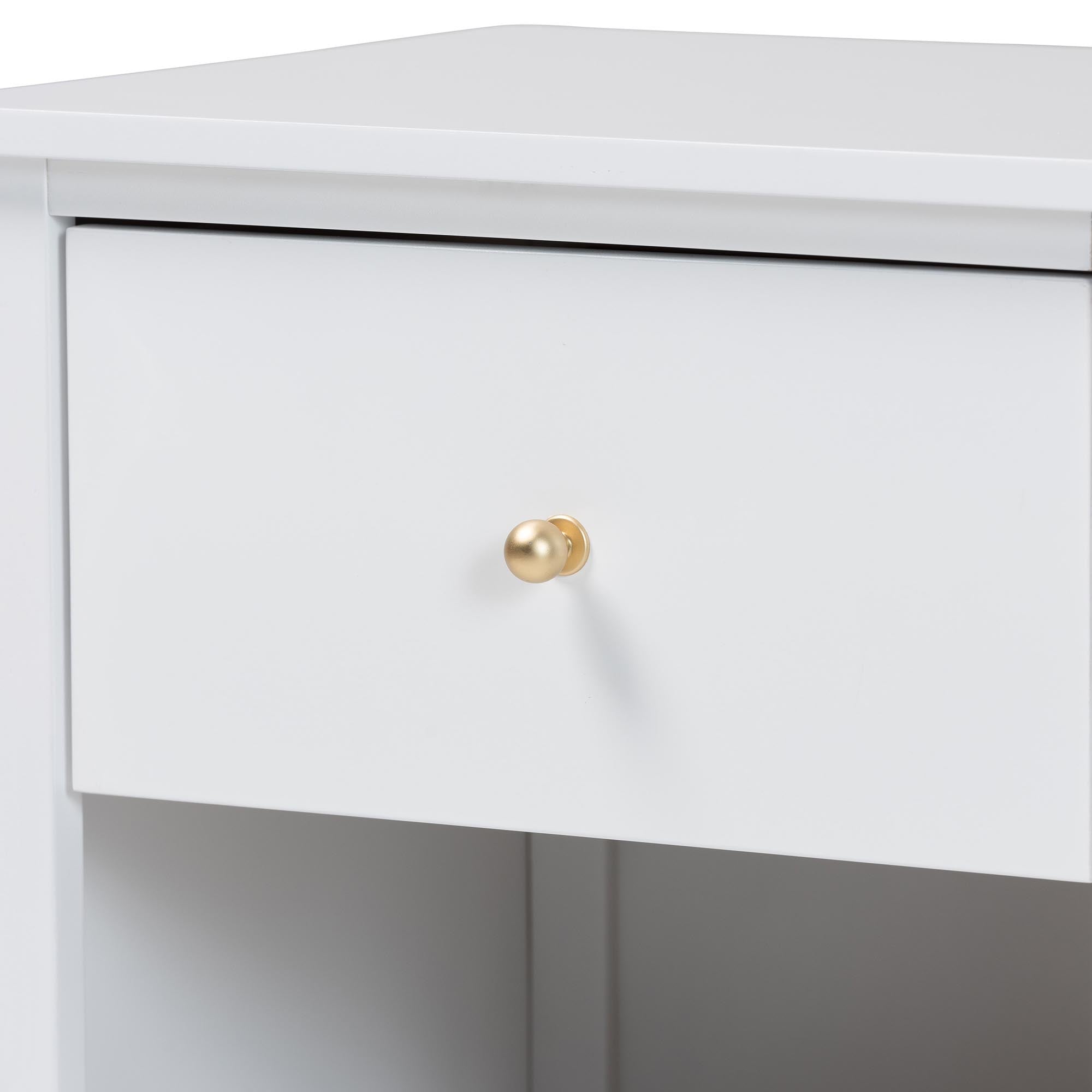 Roni Modern White Wood 1-Drawer Nightstand with Scalloped Edges