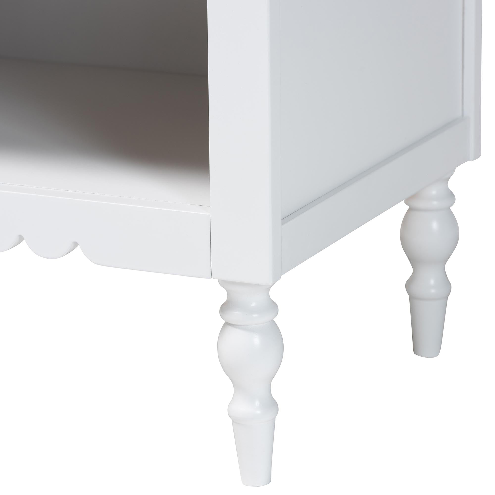 Roni Modern White Wood 1-Drawer Nightstand with Scalloped Edges