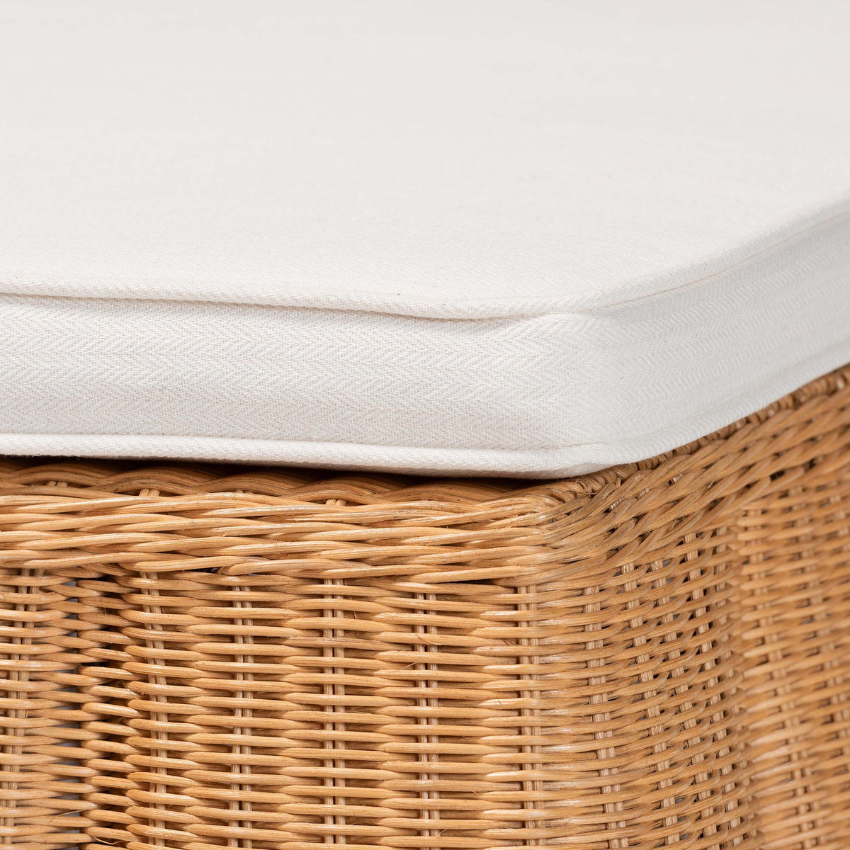 Palm Scallop Natural Rattan Ottoman with Cushion - Handwoven Wicker Accent Bench or Footrest for Living Room, Bedroom, or Sunroom Decor, 39" Square