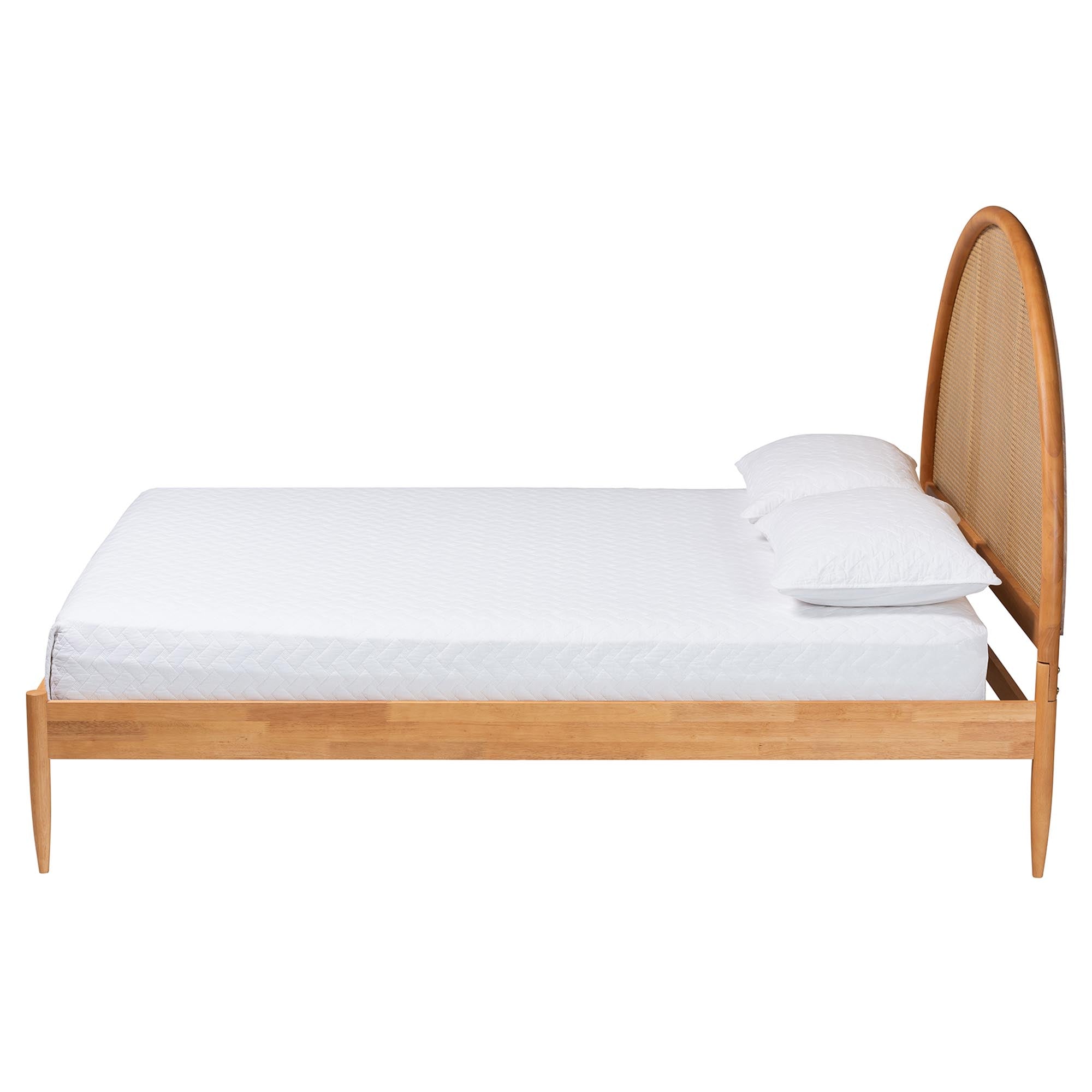 Wrenley Japandi Oak Brown Wood Queen Bed with Antique Rattan