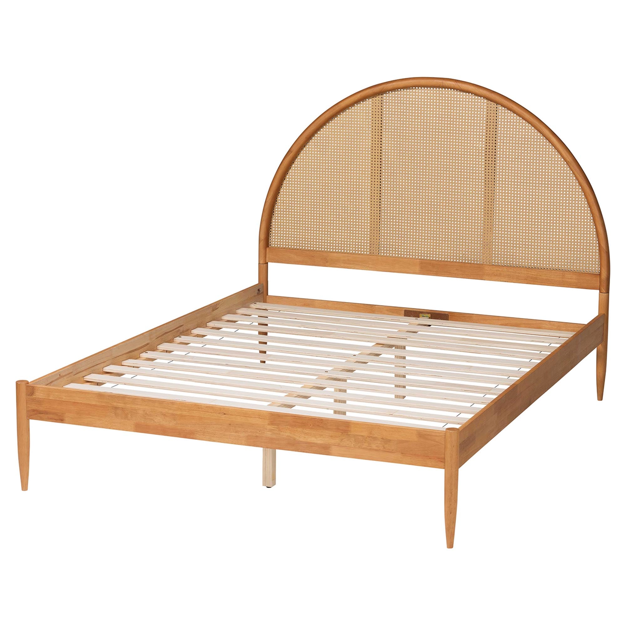 Wrenley Japandi Oak Brown Wood Queen Bed with Antique Rattan