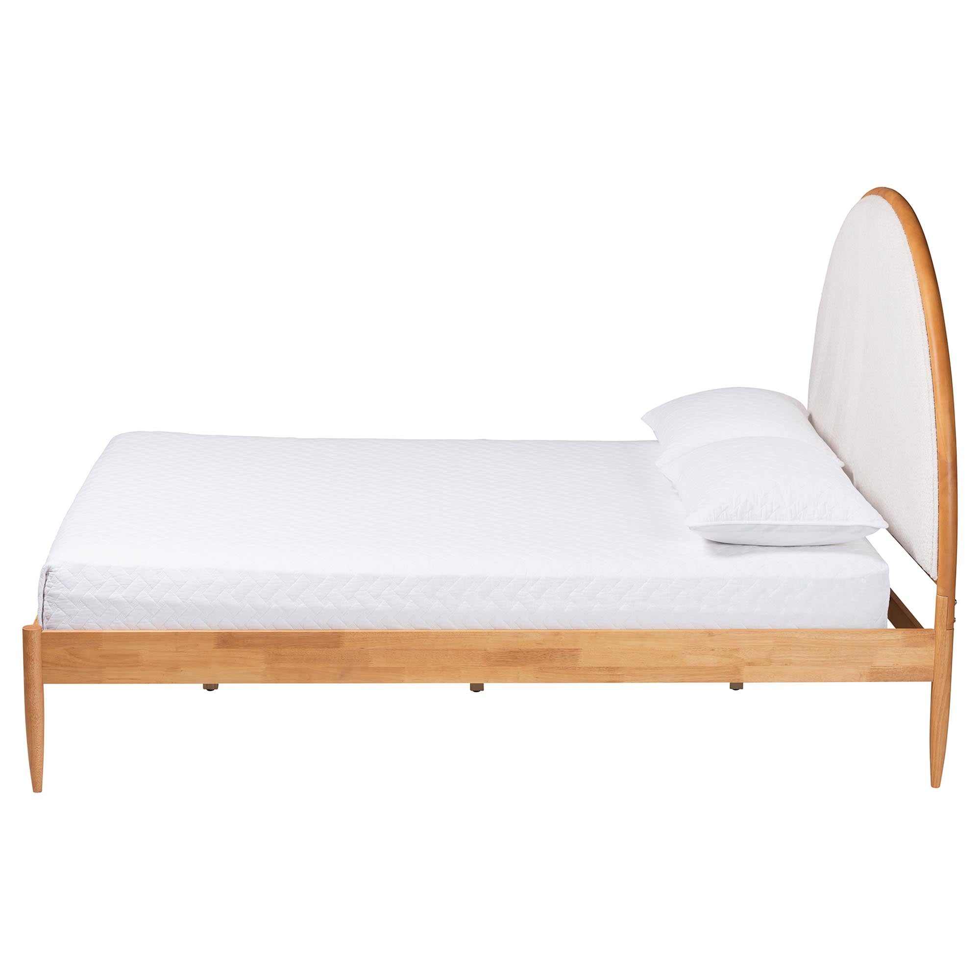 Dawson Japandi Cream Teddy Fabric and Oak Brown Wood Queen Bed