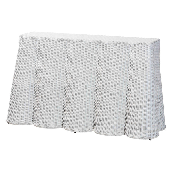 Palm Bohemian White Scallop Rattan Console Table