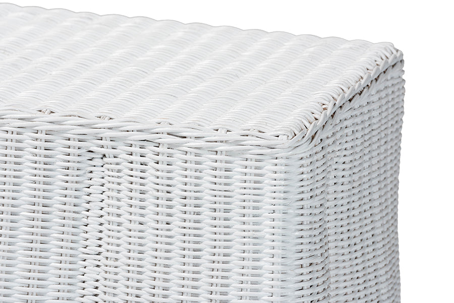 Palm Bohemian White Scallop Rattan Console Table