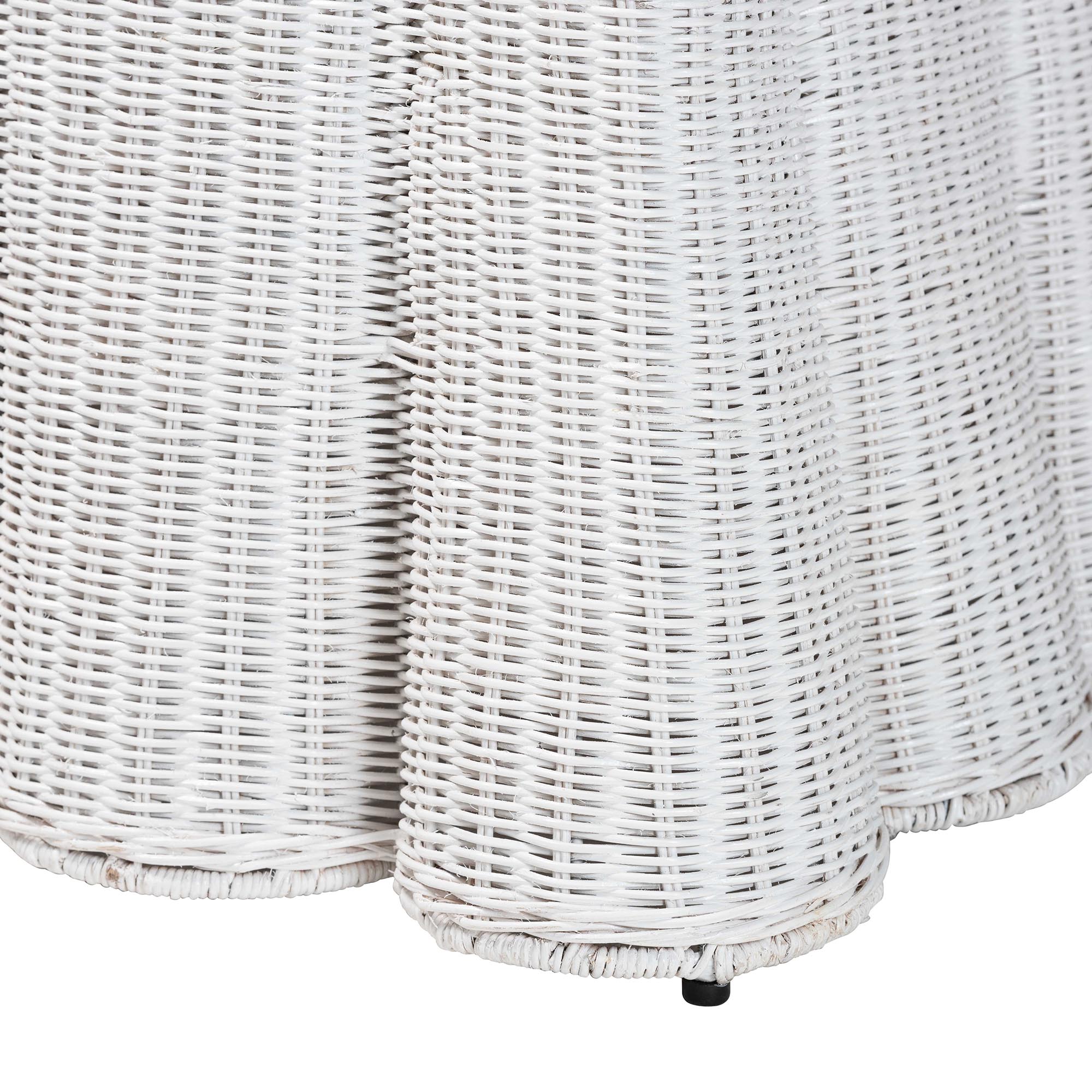 Palm Bohemian White Scallop Rattan Ottoman