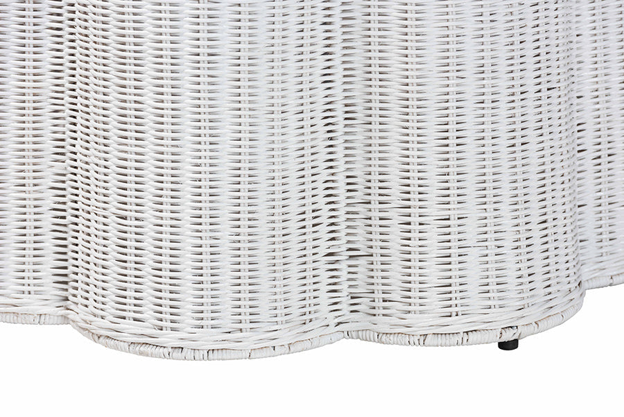 Palm Bohemian White Scalloped Rattan Console Table