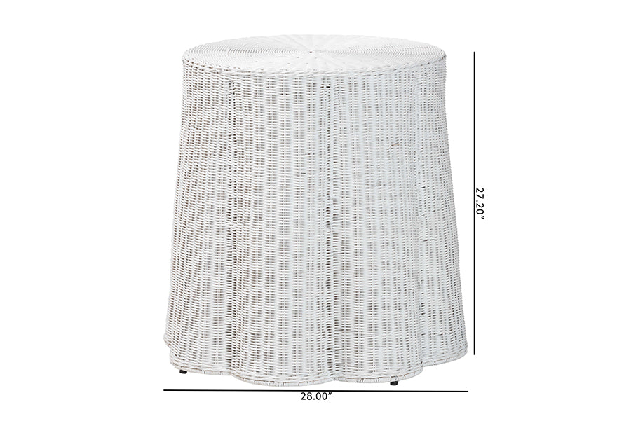 Palm Bohemian White Scalloped Rattan Console Table