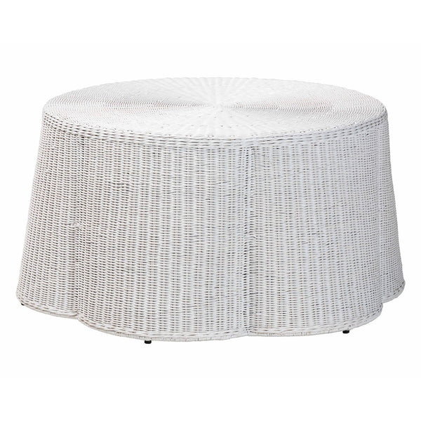 Palm Scalloped White Rattan Coffee Table