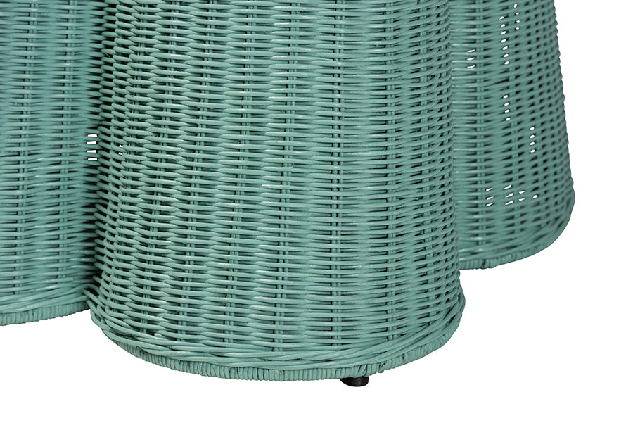 Palm Bohemian Seafoam Green Scallop Rattan Console Table