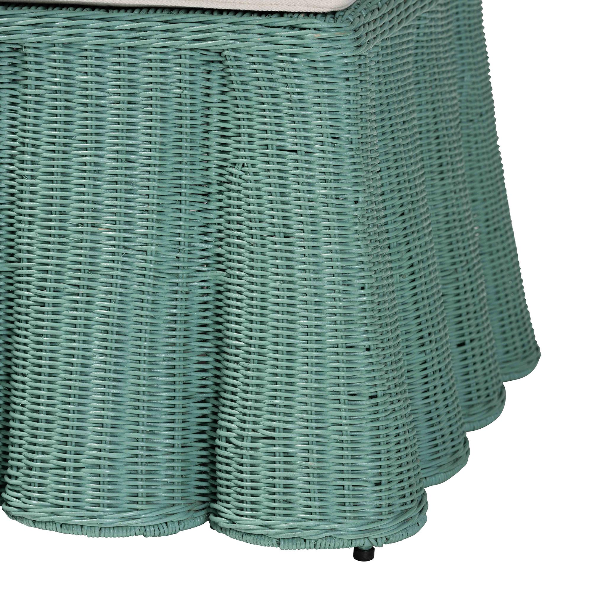 Palm Bohemian Seafoam Green Scallop Rattan Ottoman