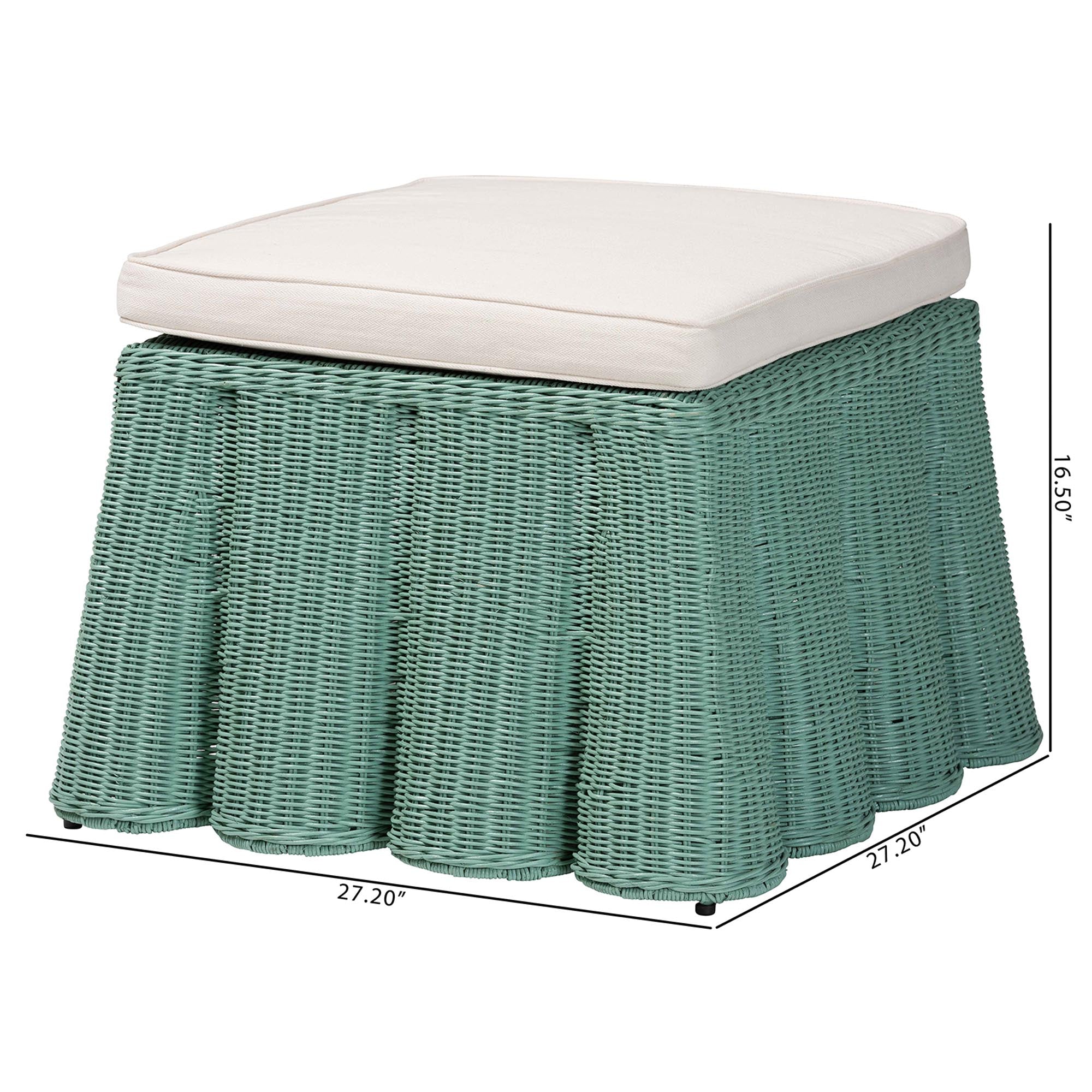 Palm Bohemian Seafoam Green Scallop Rattan Ottoman