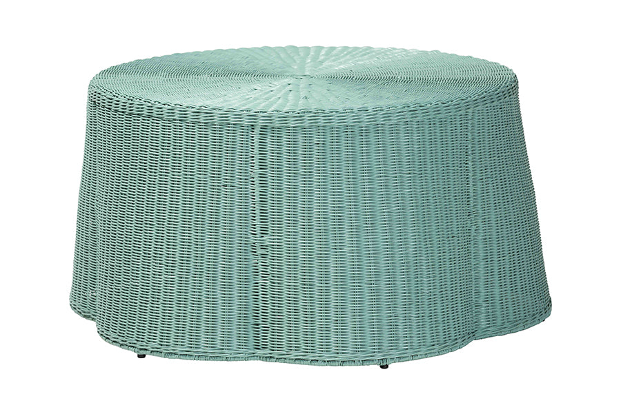 Palm Bohemian Seafoam Green Scalloped Rattan Coffee Table