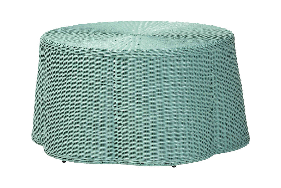 Palm Bohemian Seafoam Green Scalloped Rattan Coffee Table