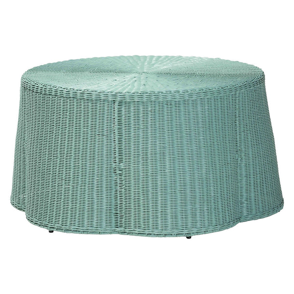 Palm Bohemian Seafoam Green Scalloped Rattan Coffee Table