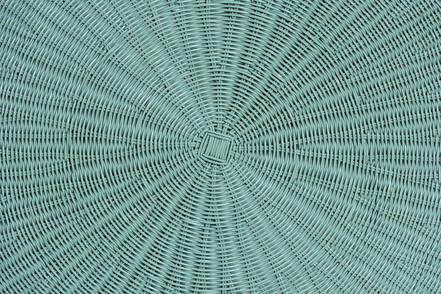 Palm Bohemian Seafoam Green Scalloped Rattan Coffee Table