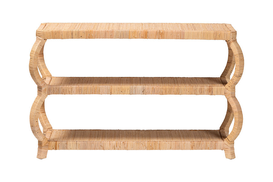 Dalida Bohemian Natural Rattan 3-Tier Console Table