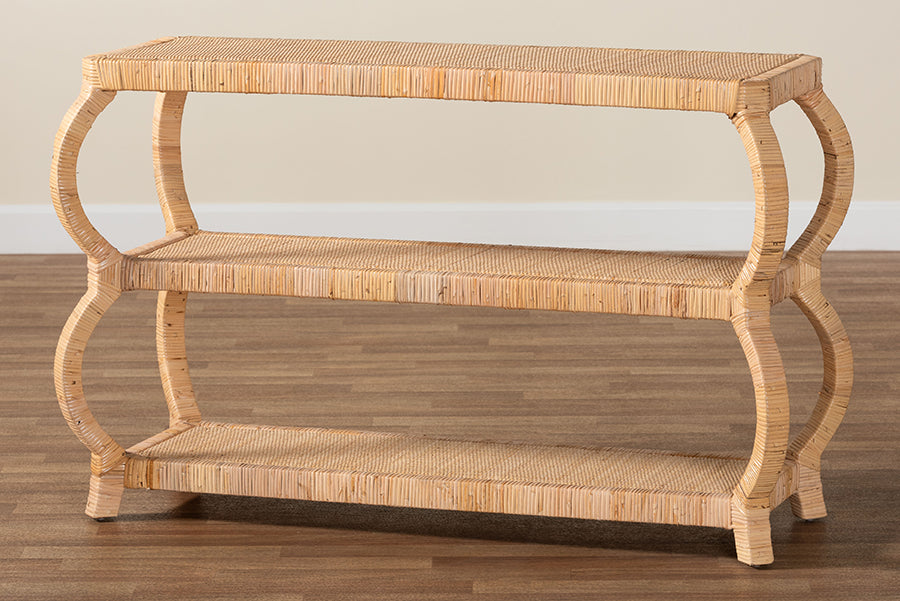 Dalida Bohemian Natural Rattan 3-Tier Console Table
